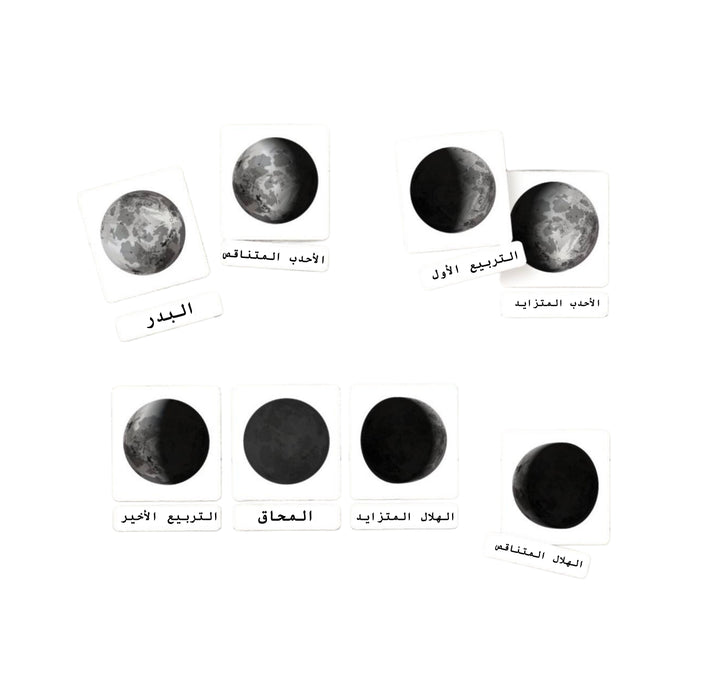 بطاقات تعليمية للقمر من LITTLE ARTIST تحتوي على مراحل قمرية مختلفة للتعلم عن القمر.