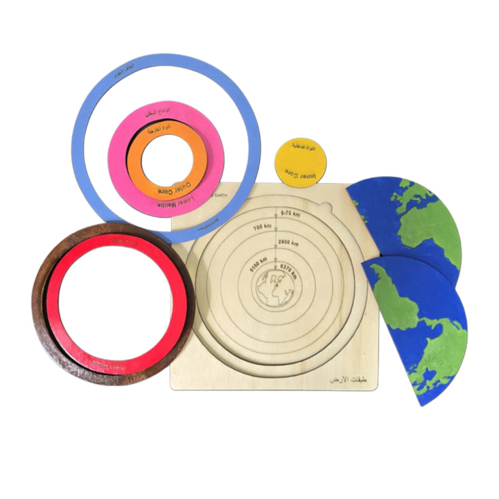 لعبة تعليم الجغرافيا للأطفال من LITTLE ARTIST مع طبقات أرض خشبية ملونة وقطع أحجية.