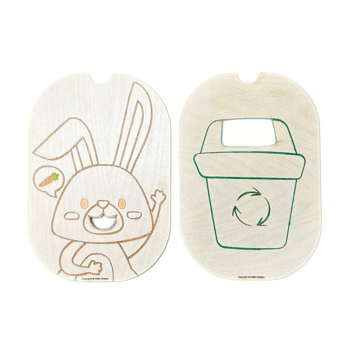 لوحة أنشطة لعبة الأرنب بطريقة مونتيسوري المصنوعة من الخشب لتعليم الأطفال عن إعادة التدوير والصداقة البيئية.
