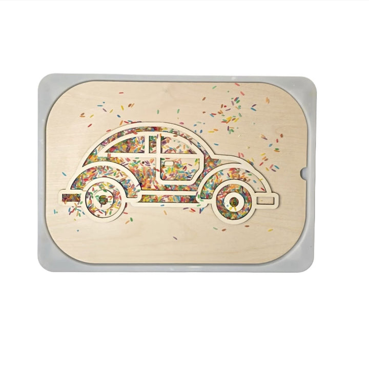 LITTLE ARTIST Montessori car puzzle featuring colorful sprinkles in a wooden design for interactive play