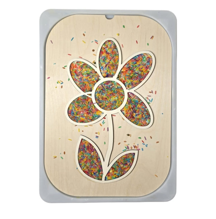 لعبة زهرة مونتيسوري مصنوعة من الخشب مع أرز حسي ملون للعب الإبداعي والتعلم
