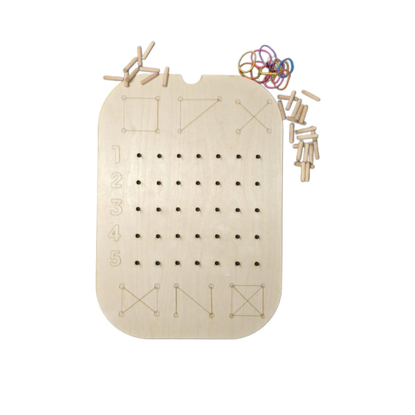 لوحة الأشكال الهندسية بطريقة مونتيسوري من LITTLE ARTIST مع دبابيس وأشرطة مطاطية ملونة للتعلم العملي.
