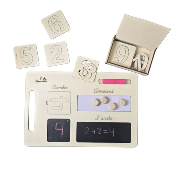 لوحة تعليمية خشبية من مونتيسوري مع أرقام ومساحة للكتابة للعب التعليمي