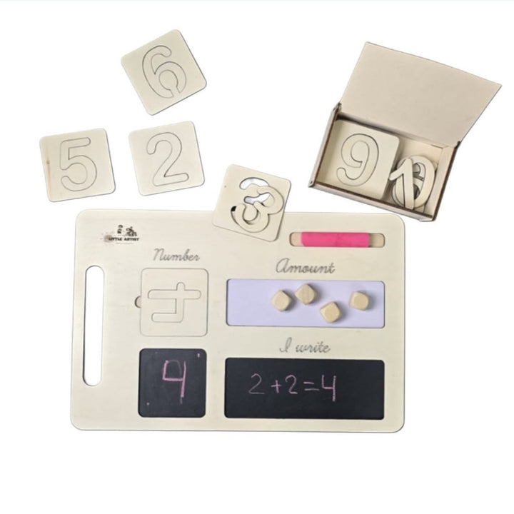لوحة تعليمية خشبية من مونتيسوري مع أرقام ومساحة للكتابة للعب التعليمي