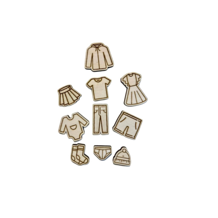 Montessori wooden washer with assorted clothing pieces for interactive play and learning