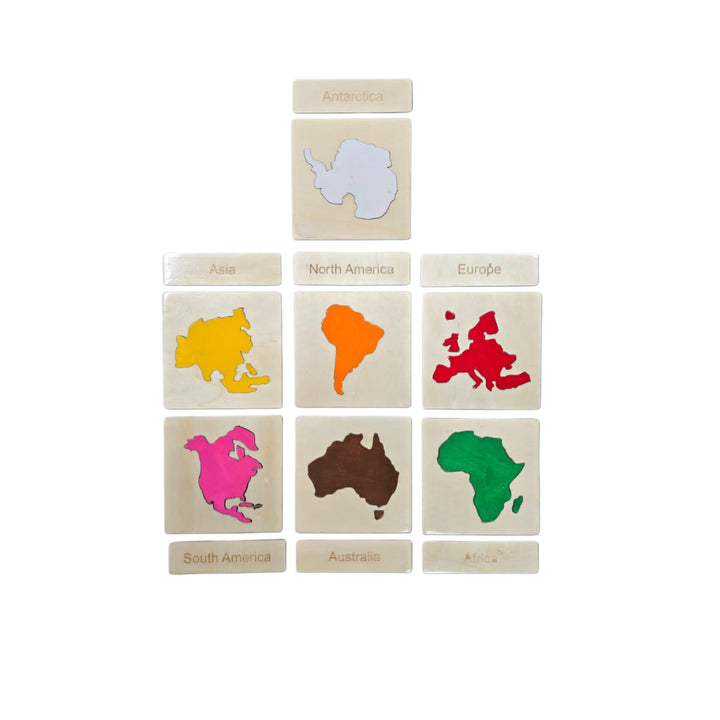 لعبة الألغاز الخشبية من LITTLE ARTIST لخريطة العالم مع قارات ملونة على لوح خشبي فاتح